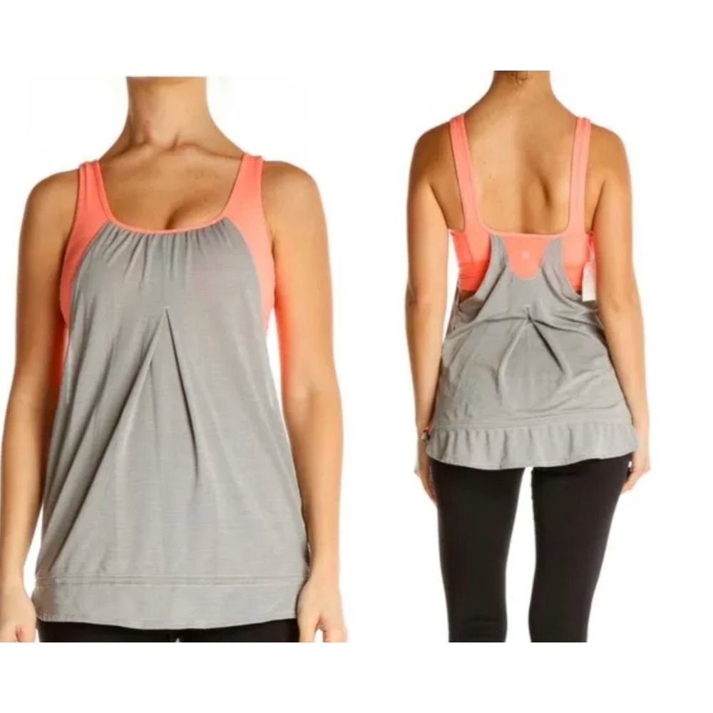 Lululemon Womens Size 6 Layered Tank Top Heathered Gray Coral Pink Yoga Athletic